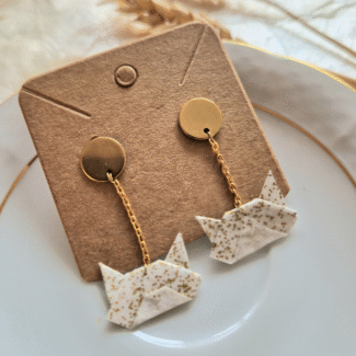 Boucles d'oreilles chat blanc doré