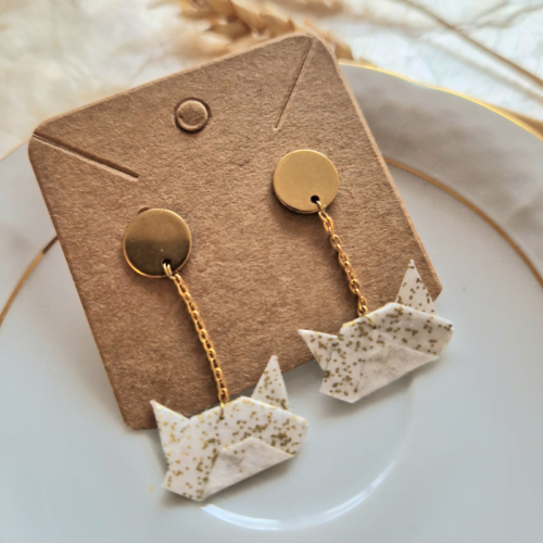 Boucles d'oreilles chat blanc doré