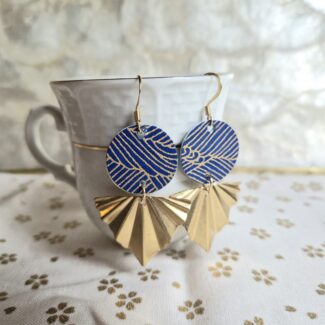 Boucles d'oreilles eventail bleu doré