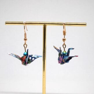 Boucles d'oreilles grue en origami faite main perles swarovski