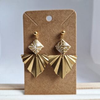 Boucles d'oreilles éventail dorée acier inoxydable papier japonais