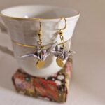 Boucles d'oreilles grues doré origami papier washi cadeaux artisana