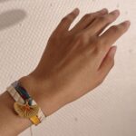 Bracelet liberty tissu japonais breloque feuille ginkgo