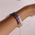 Bracelet liberty tissu japonais breloque feuille ginkgo