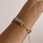 Bracelet liberty tissu japonais breloque feuille ginkgo