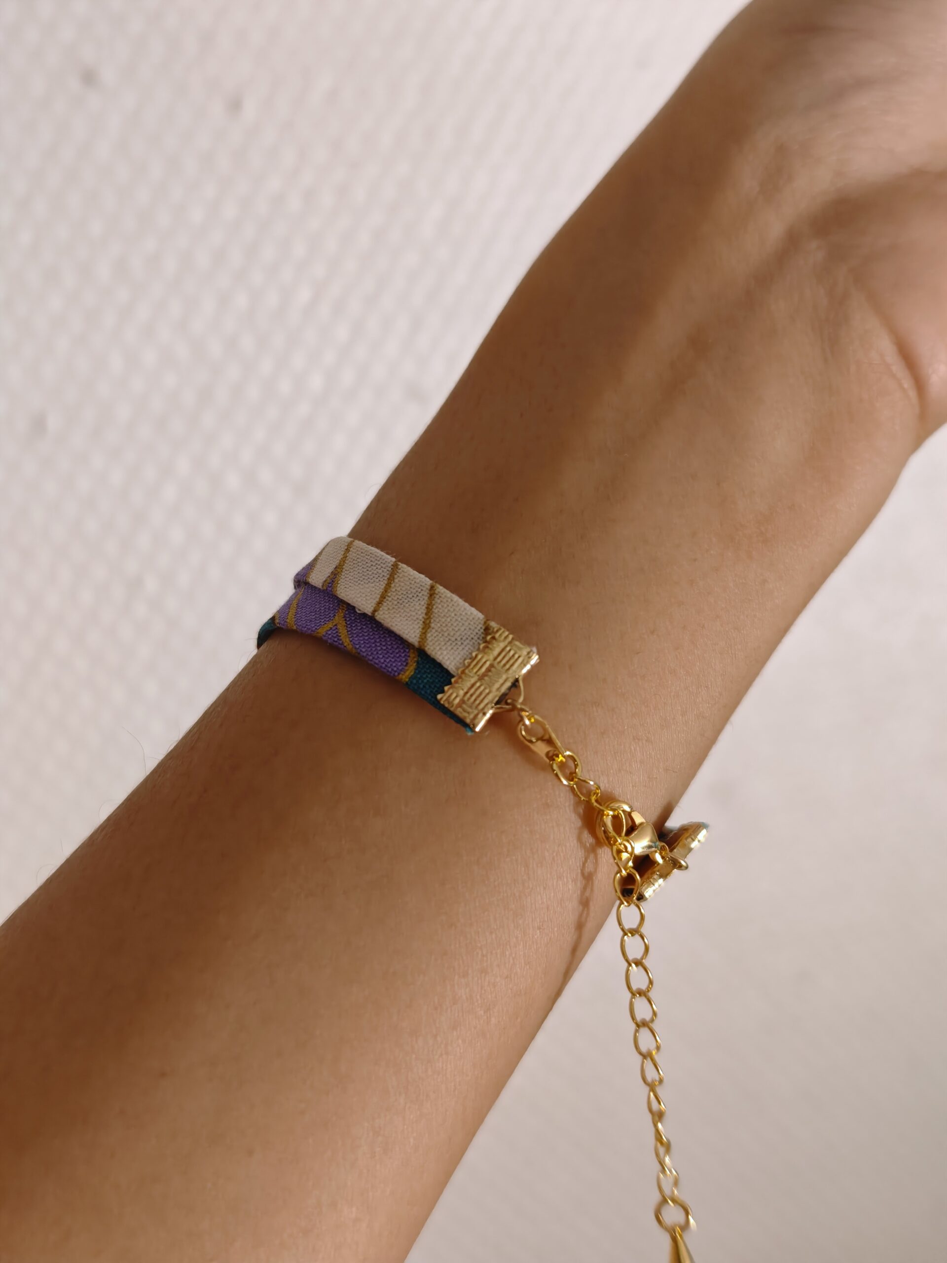 Bracelet liberty tissu japonais breloque feuille ginkgo