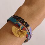 Bracelet liberty tissu japonais breloque feuille ginkgo